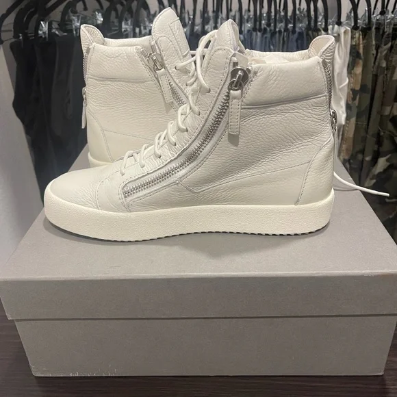 Giuseppe Zanotti White May London High-Top Silver Zipper Sz 43/10 Designer - Picture 6 of 15